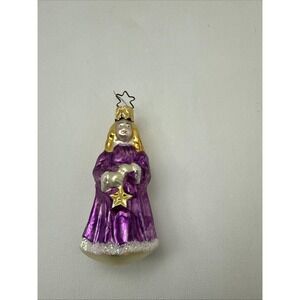Vintage Angel with Star Blown Glass Christmas Tree Ornament 4" tall w/ Glitter